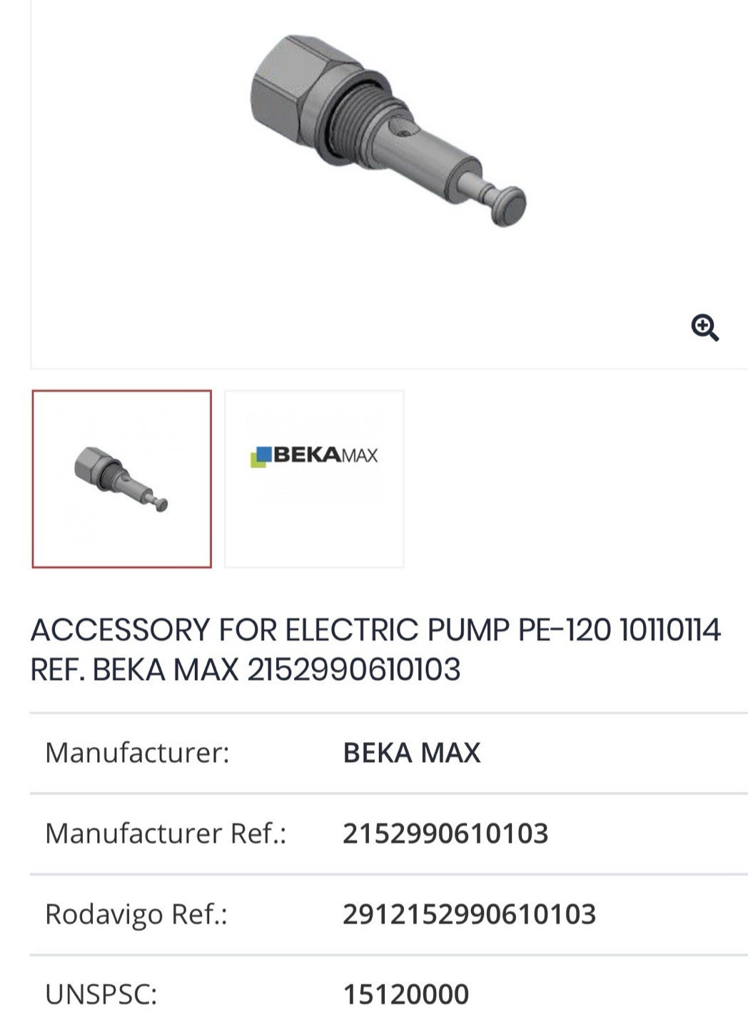ACCESSORY FOR ELECTRIC PUMP PE-120 10110114 REF. BEKA MAX 2152990610103 ACCESSORY FOR ELECTRIC PUMP PE-120 10110114 REF. BEKA MAX 2152990610103