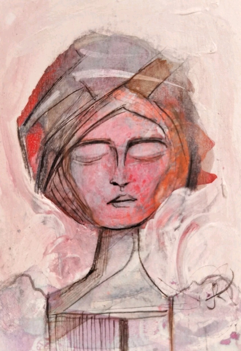 ACEO  Original  Painting Surrealism Abstract Expression Portrait Jess Russell