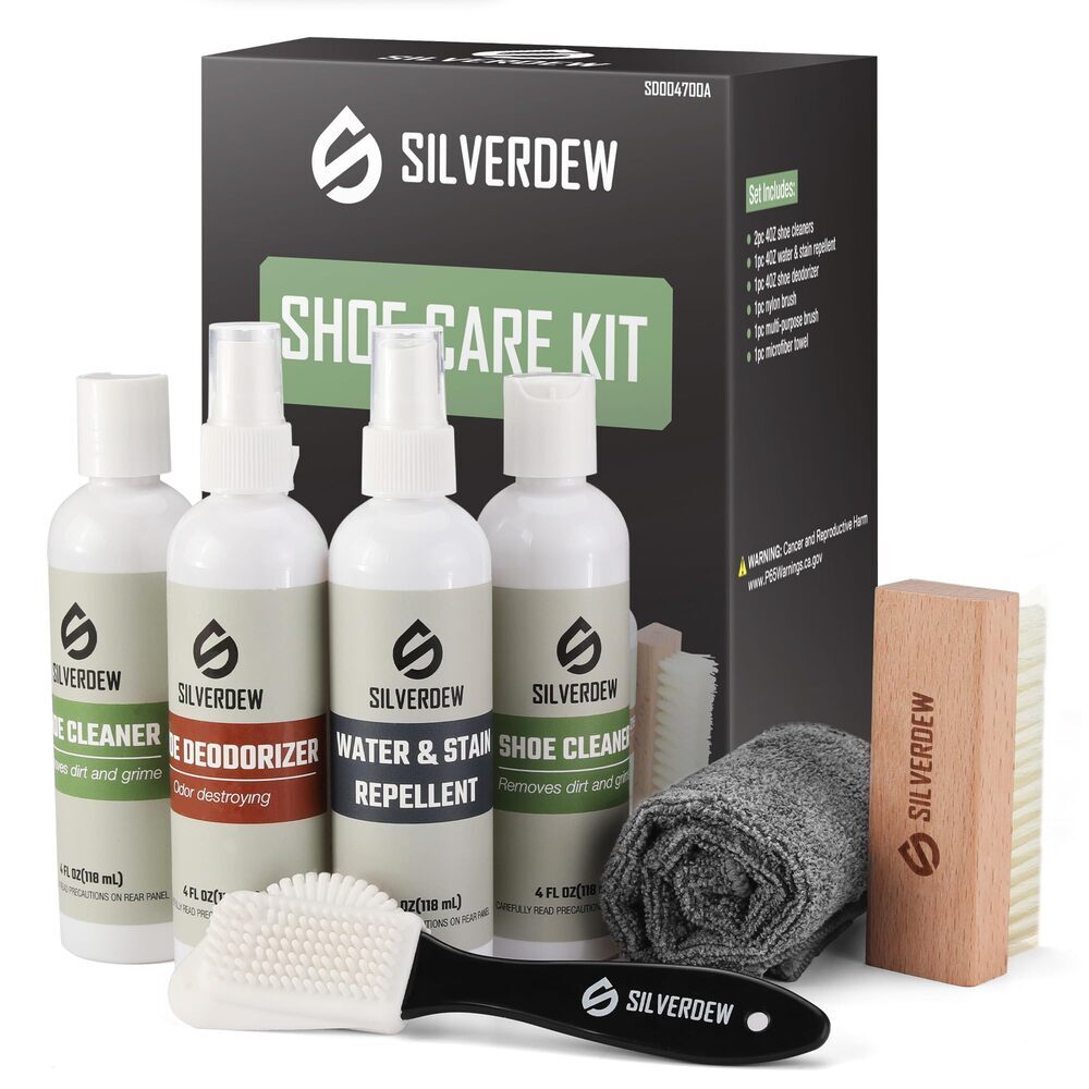 7PIECE Shoe Cleaning Kit w/2 Bottles Shoe Cleaner 2 Brushes Deodorizer Protector