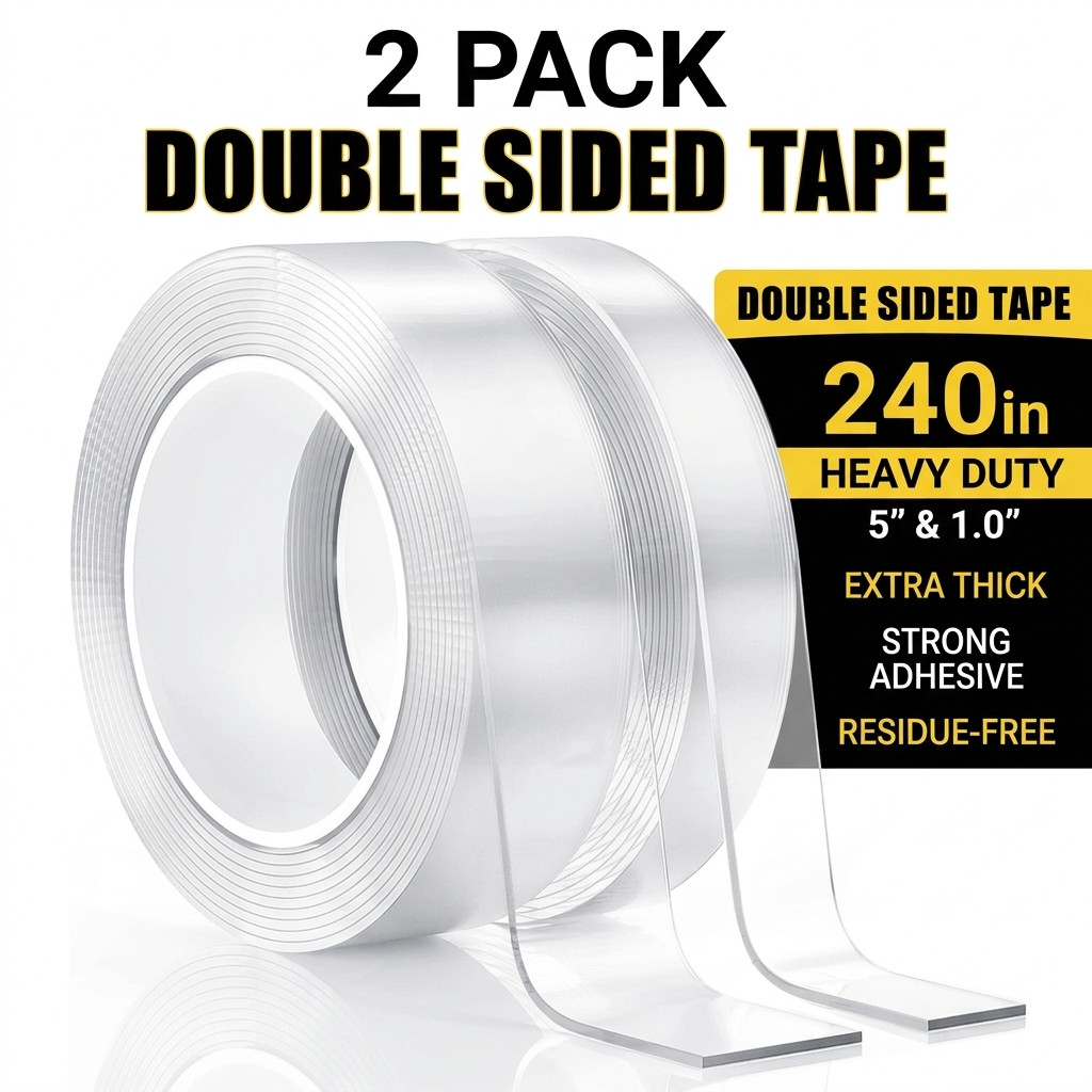 2-pack Double Sided Tape Heavy Duty Nano Adhesive Clear Mounting Hanging Strips