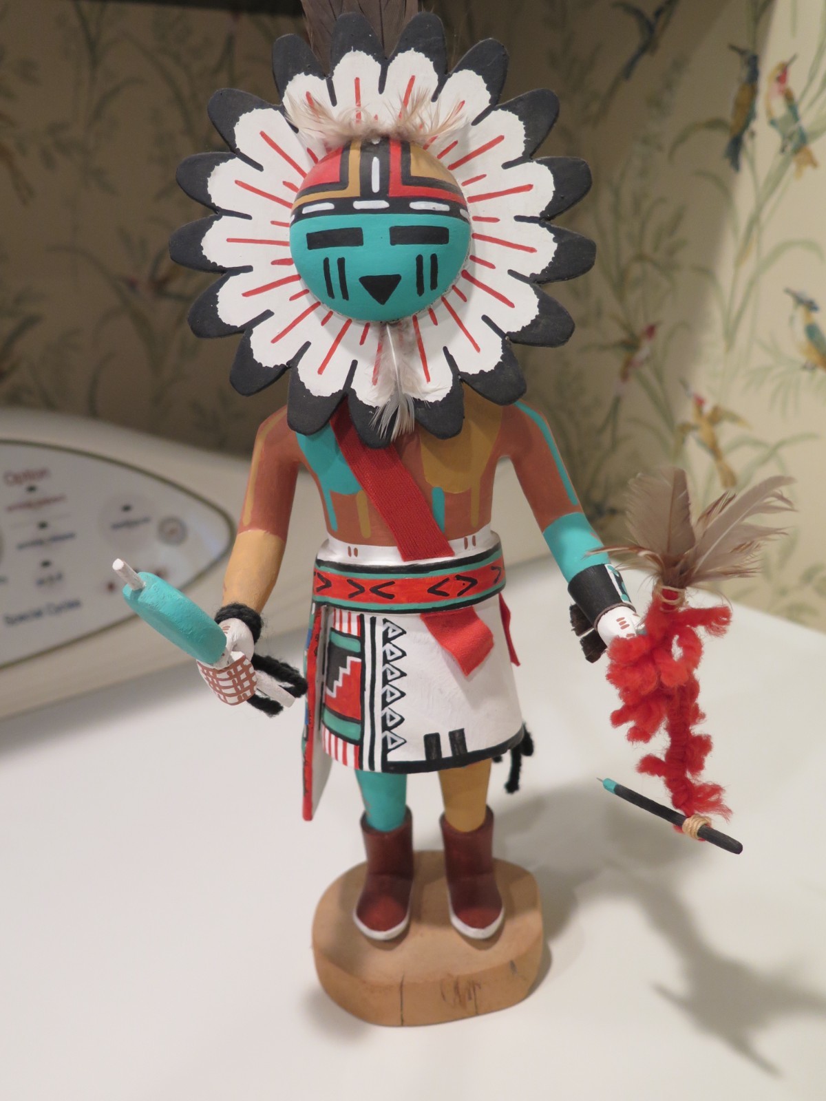 Hopi Sun Kachina By Wallace Honanwaima Tawa Large Size 12.5 Inches to Feathers T Hopi Sun Kachina By Wallace Honanwaima Tawa Large Size 12.5 Inches to Feathers T