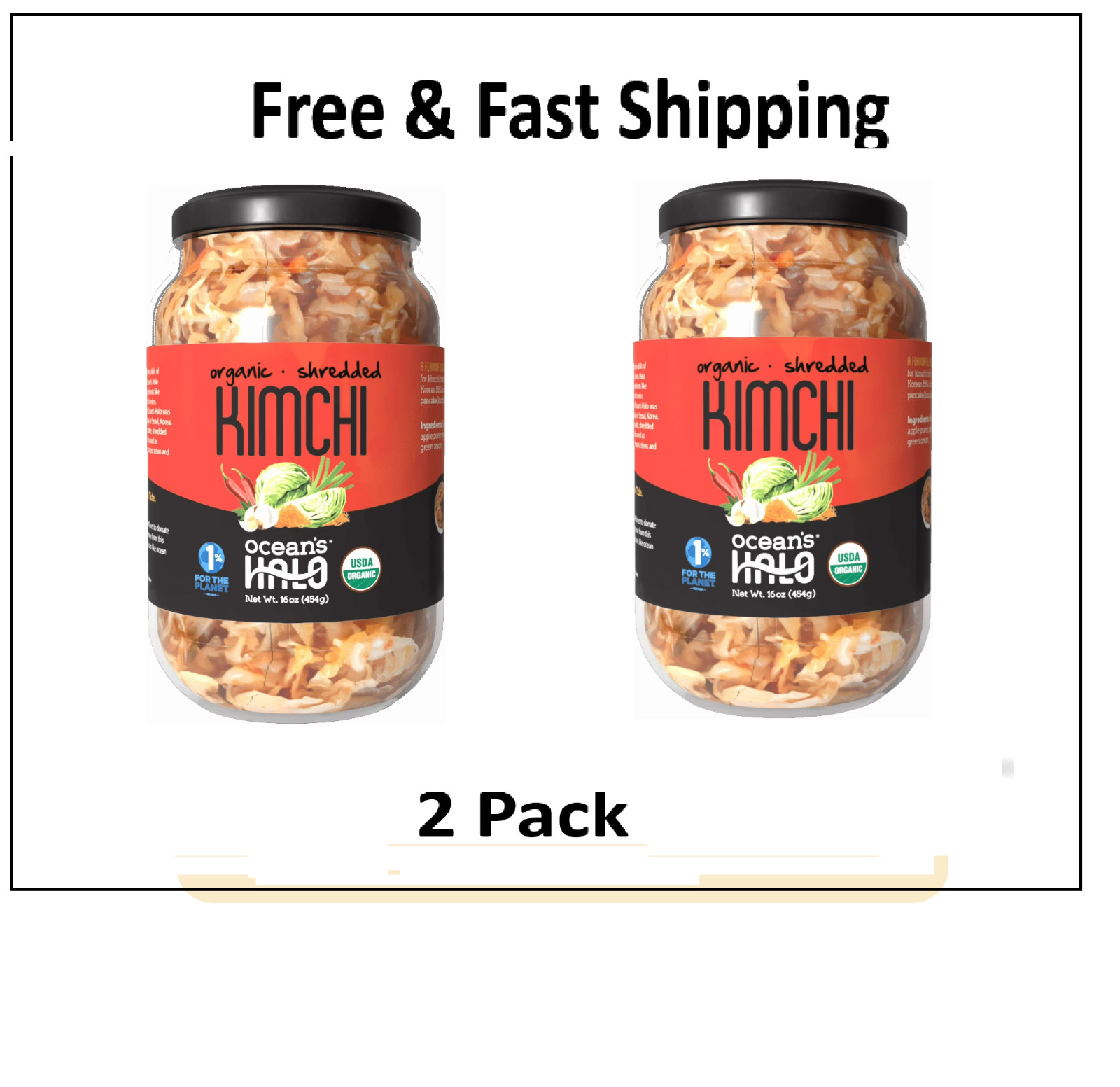 Ocean\'s Halo Organic Kimchi, Shelf Stable, 16 Oz pack of 2