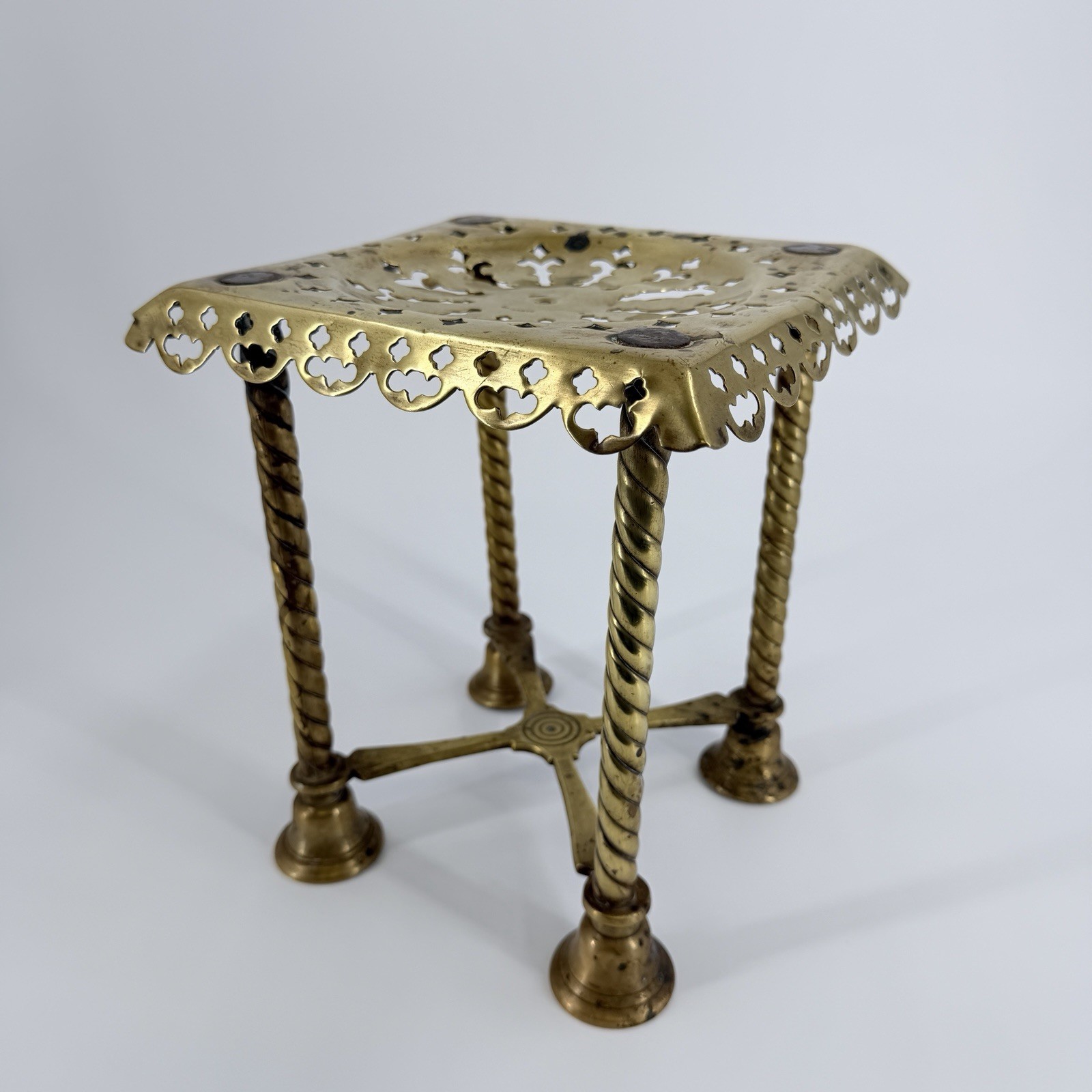 Antique Edwardian Brass Trivet Twist Legs Home Decor