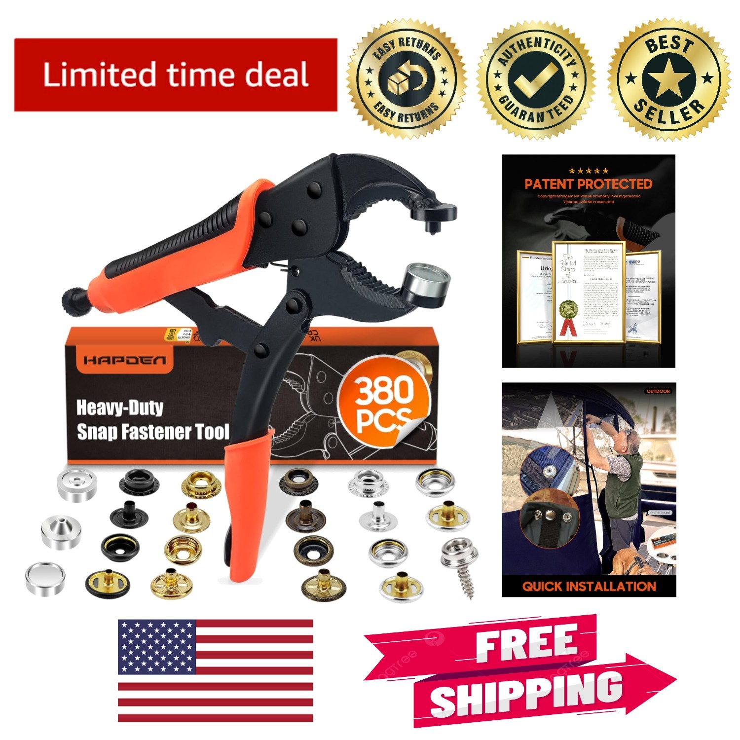 Professional Snap Repair Kit with Heavy Duty Tool & 100 Durable Snaps Included
