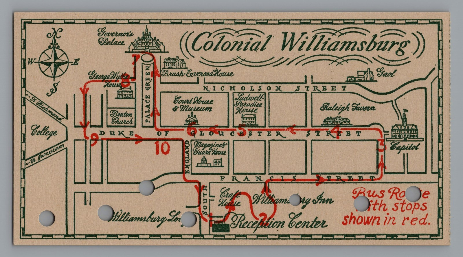 1955 Vintage Colonial Williamsburg Punch Ticket Tourism Map 1955 Vintage Colonial Williamsburg Punch Ticket Tourism Map