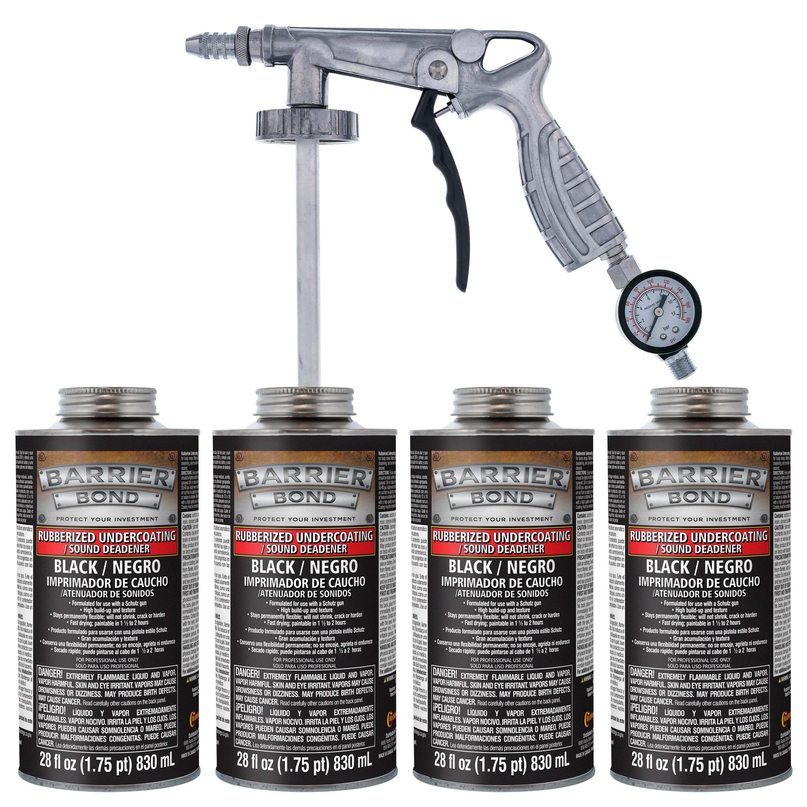 Barrier Bond Rubberized Undercoating/Sound Deadener Black - 4 Quarts & Spray Gun