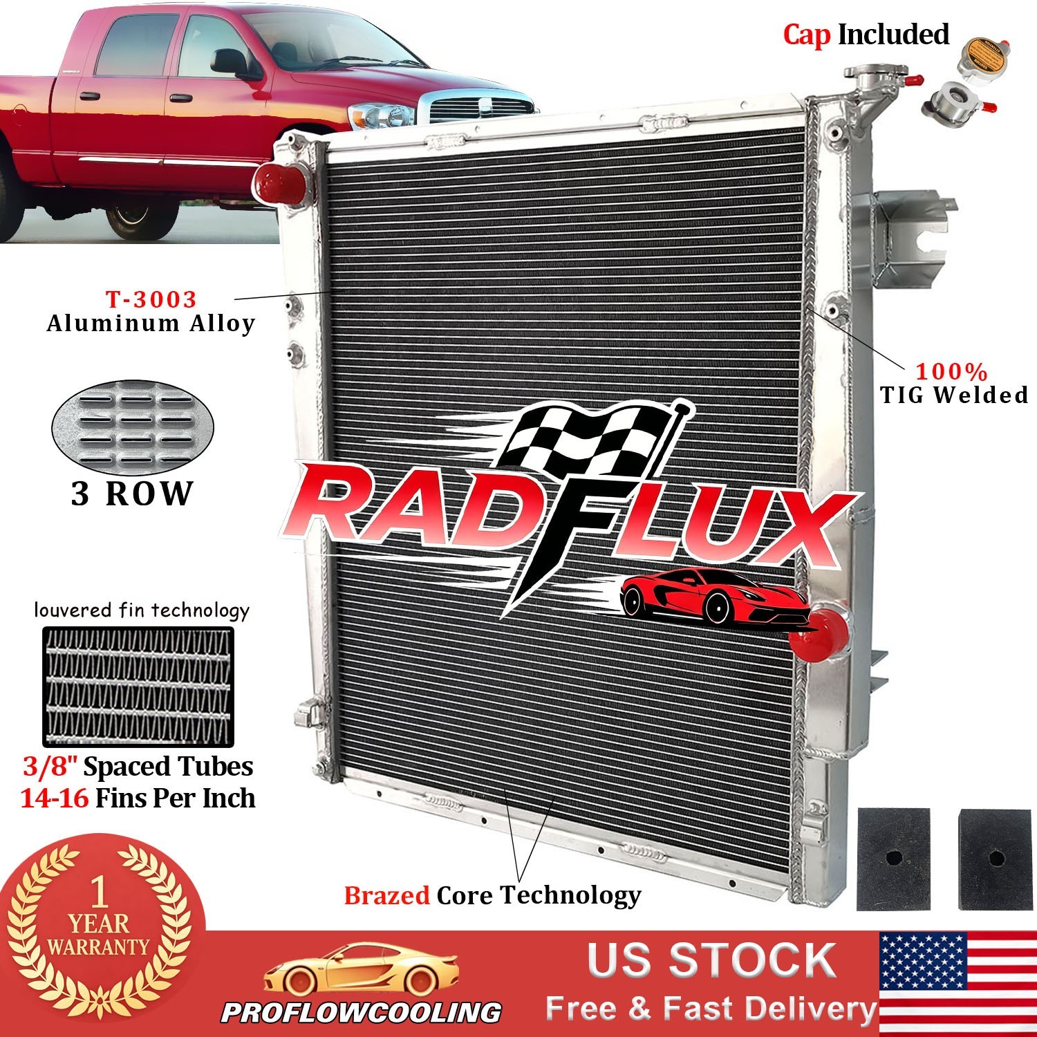 3 Rows Radiator For 2010-2012 2011 Dodge Ram 2500 3500 4500 6.7L Cummins Diesel