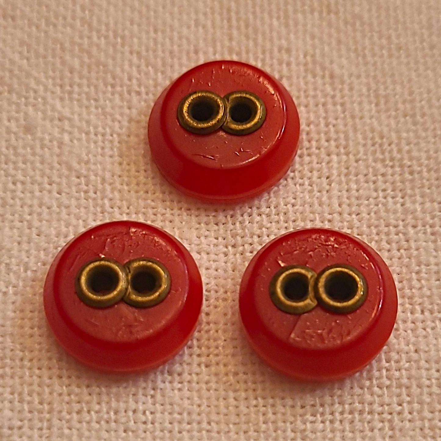 Vintage Lot of 3 Red Round 2-Hole Plastic Buttons for Sewing & Crafts Vintage Lot of 3 Red Round 2-Hole Plastic Buttons for Sewing & Crafts