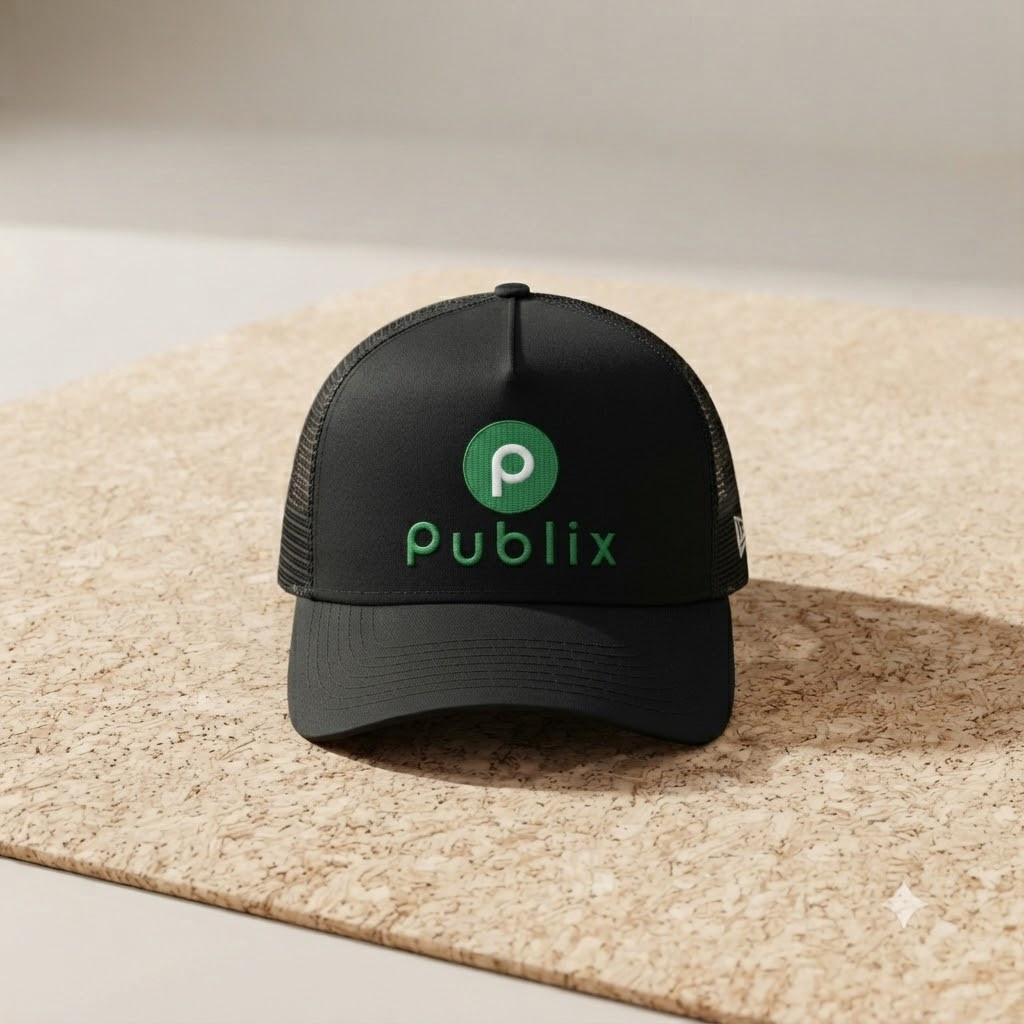 Publix Logo Black Mesh Trucker Hat Adjustable Snapback Embroidered Cap