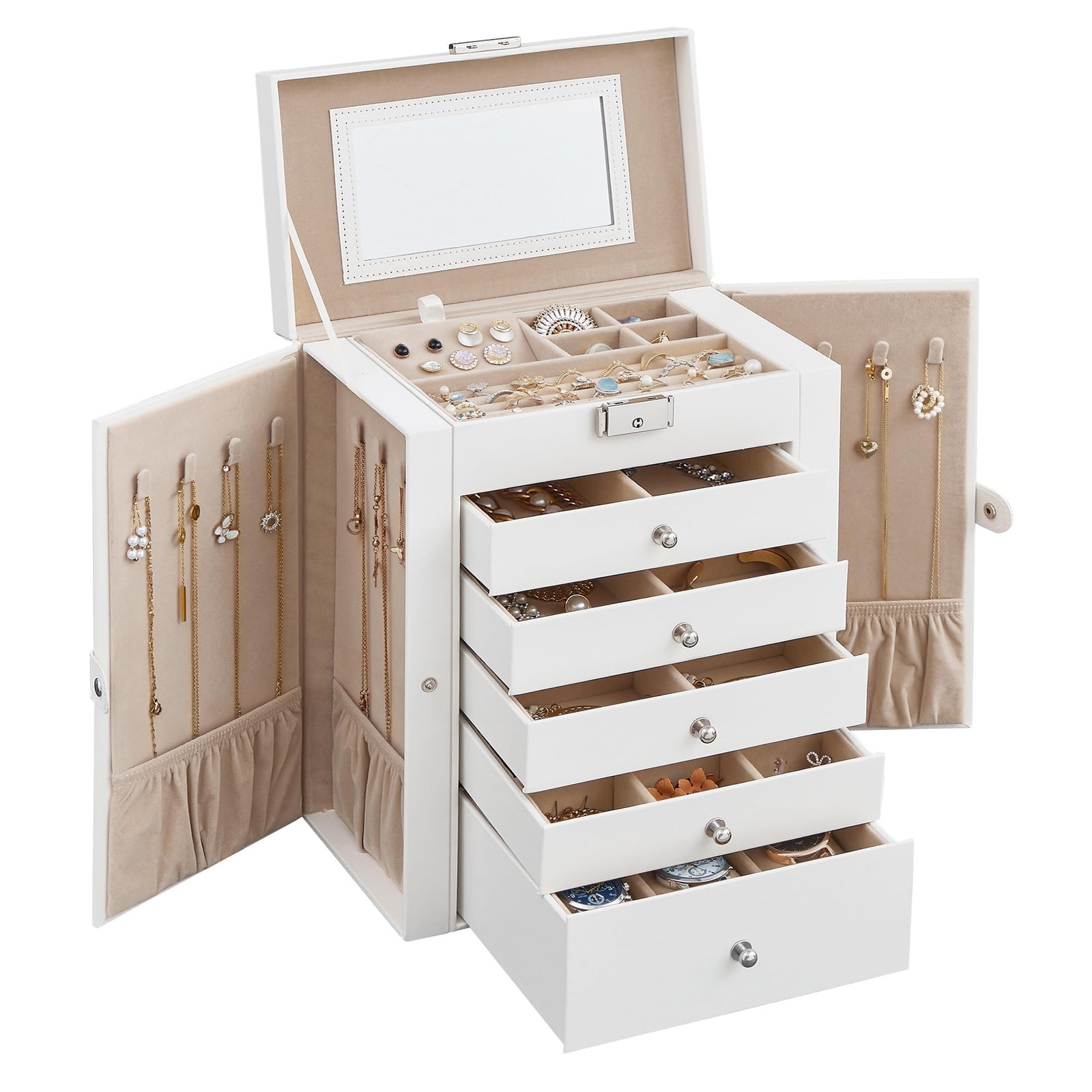 SONGMICS 6-Layer Jewelry Box Organizer with 5 Drawers, Jewelry Storage Case with SONGMICS 6-Layer Jewelry Box Organizer with 5 Drawers, Jewelry Storage Case with