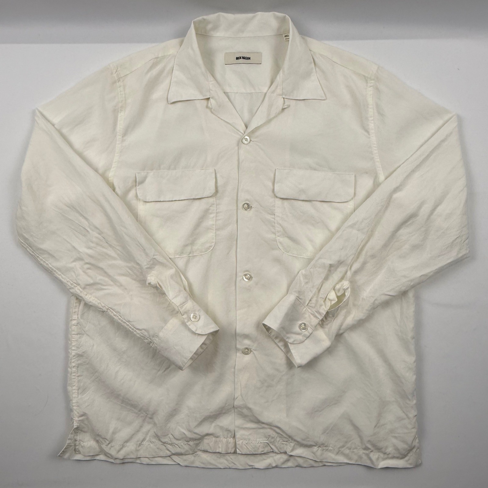 Buck Mason White Tencel Draped Twill Camp Shirt Long Sleeve Mens Medium BM13437