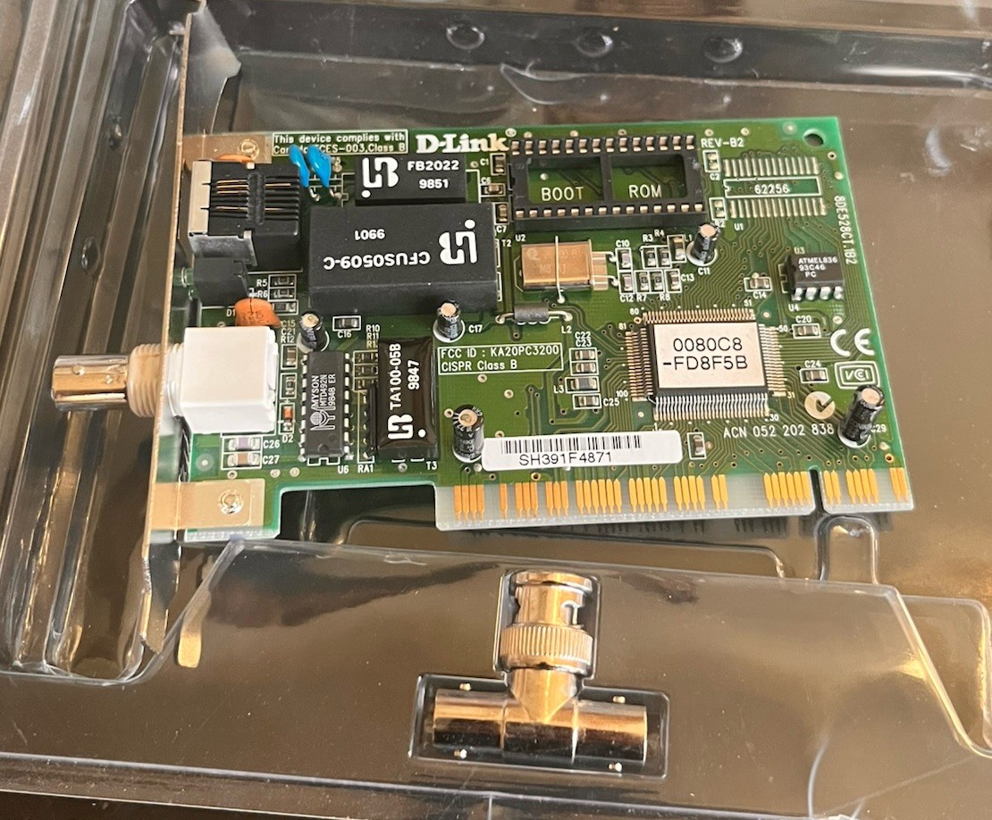 Vintage D-Link DE-528CT PCI Ethernet Network Card RJ45 BNC Coax Adapter NOS