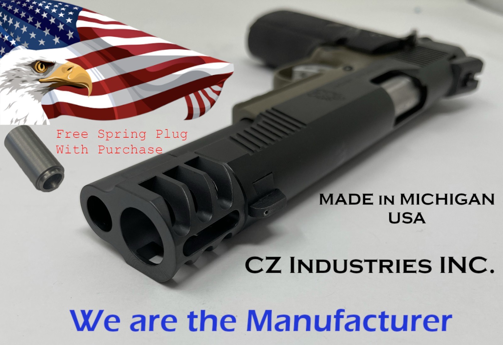 1911 Compensator Brake - Muzzle Brake - w/ SIDE SLOTS 45acp - MADE IN USA