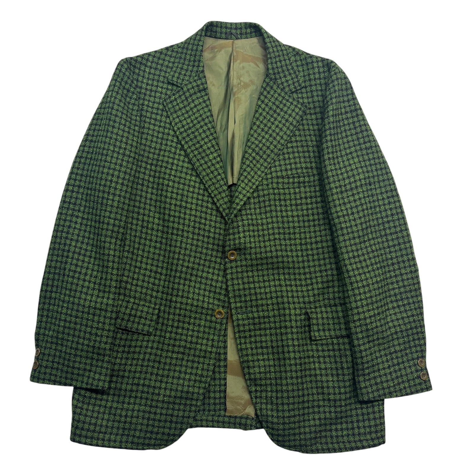 vtg 50s 60s Green Black Check 42R Nubby Tweed Blazer Jacket Sport Suit Coat Wool