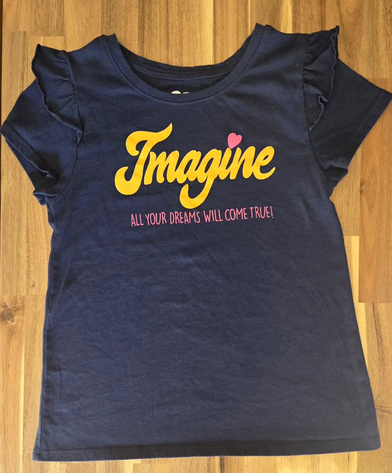365 Kids from Garanimals Girls Navy Ruffle Sleeve Graphic Tee Crew Size 10 365 Kids from Garanimals Girls Navy Ruffle Sleeve Graphic Tee Crew Size 10