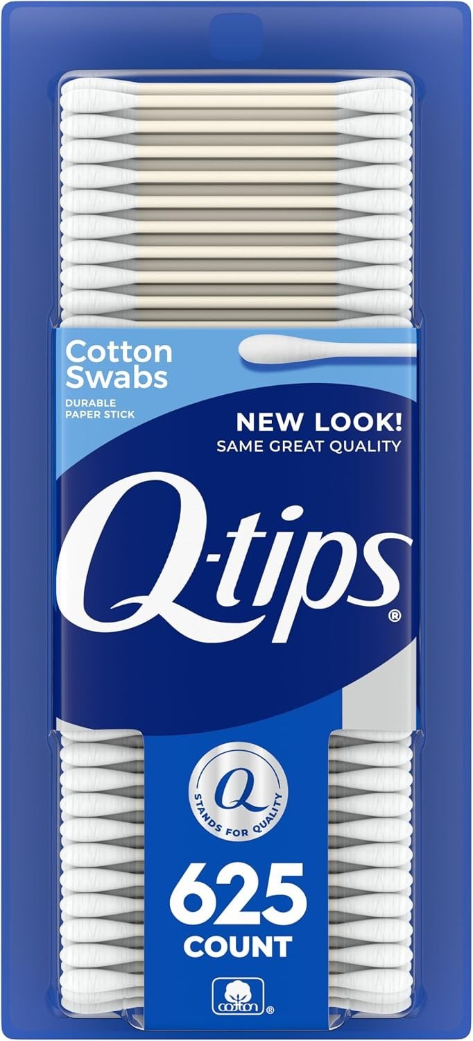 Q-tips Cotton Swabs Original 100% Cotton Paper Sticks 625 Count Recyclable Pack