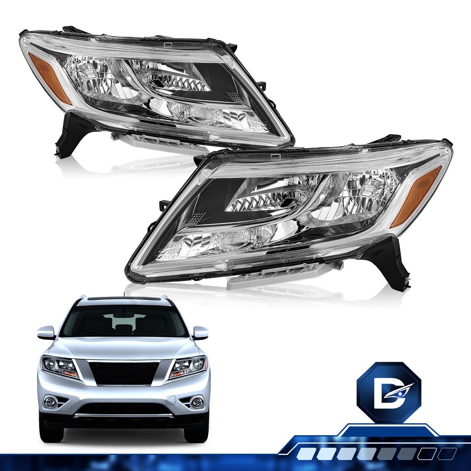 Headlights Assembly For 2013-2016 Nissan Pathfinder Halogen Headlamps Left+Right