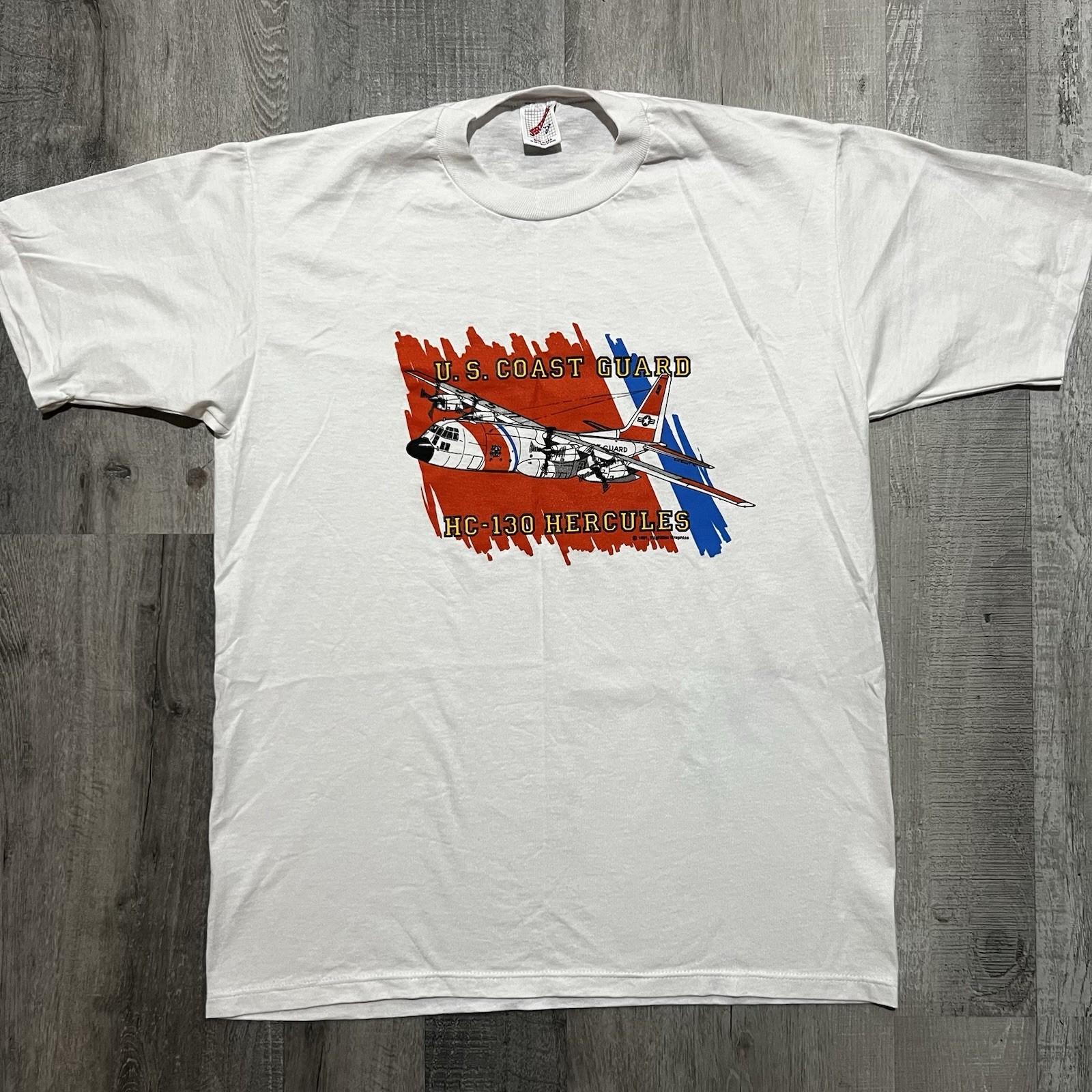 VTG US Coast Guard HC-130 Hercules White USA Military Transport Aircraft T Shirt