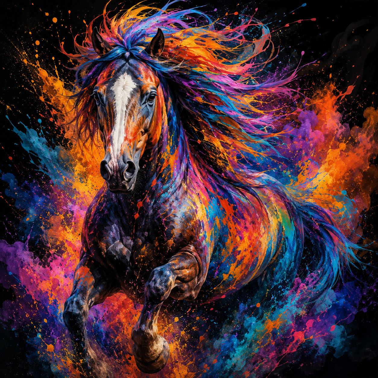 Hand Painted Colorful Horse Painting, Vibrant Abstract Horse Canvas Wall Art