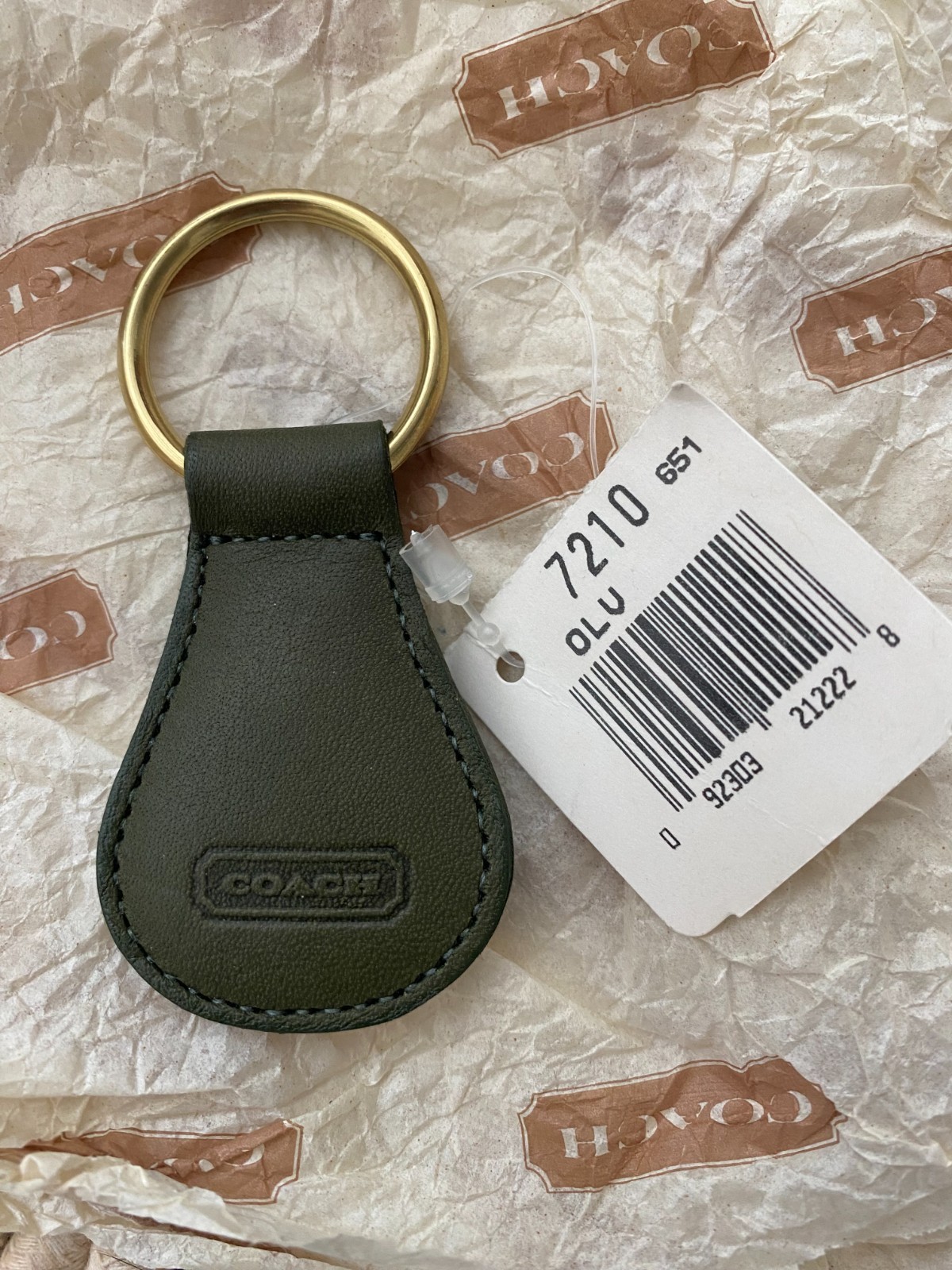 Coach Rare NWT Olive Leather Classic Teardrop Key Fob Vintage # 7210