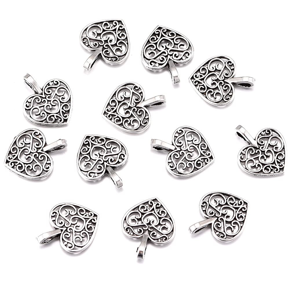 Weyuley 100pcs Antique Silver Plated Hollow Lovely Heart Charms Pendant DIY Brac Weyuley 100pcs Antique Silver Plated Hollow Lovely Heart Charms Pendant DIY Brac