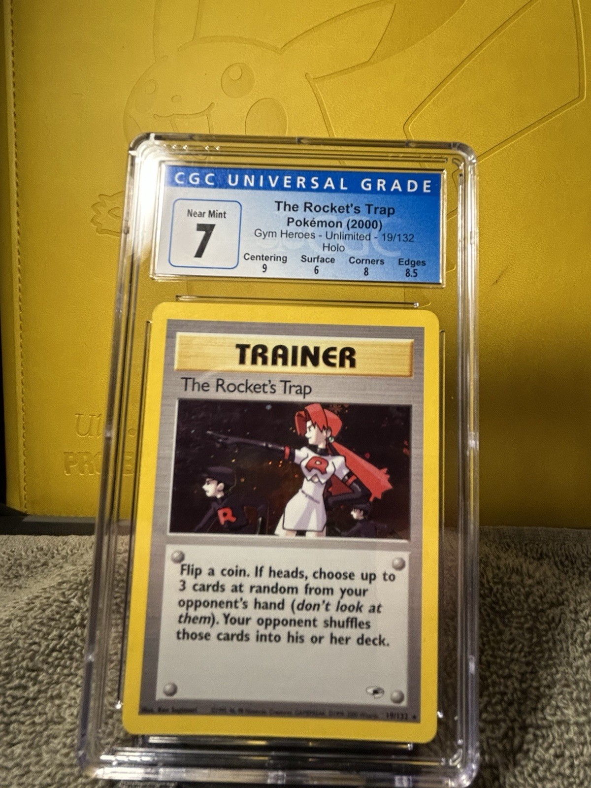 Graded CGC 7 Gym Hero\'s The Rocket\'s Trap Holo Rare 19/132 - NM - SUBGRADES