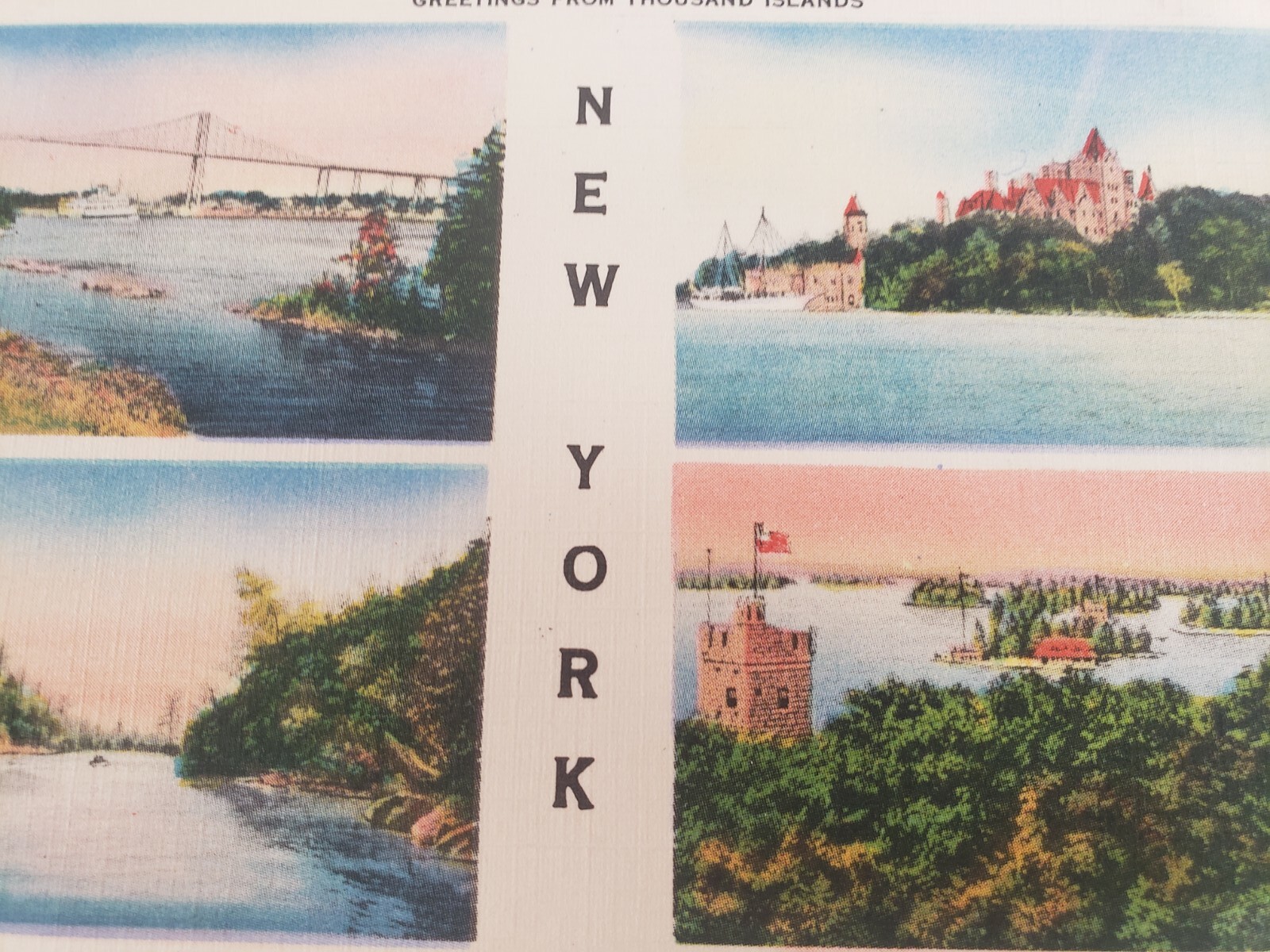 C 1940 Greetings From Thousand Islands NY 4 View Vignette Vintage Linen Postcard C 1940 Greetings From Thousand Islands NY 4 View Vignette Vintage Linen Postcard