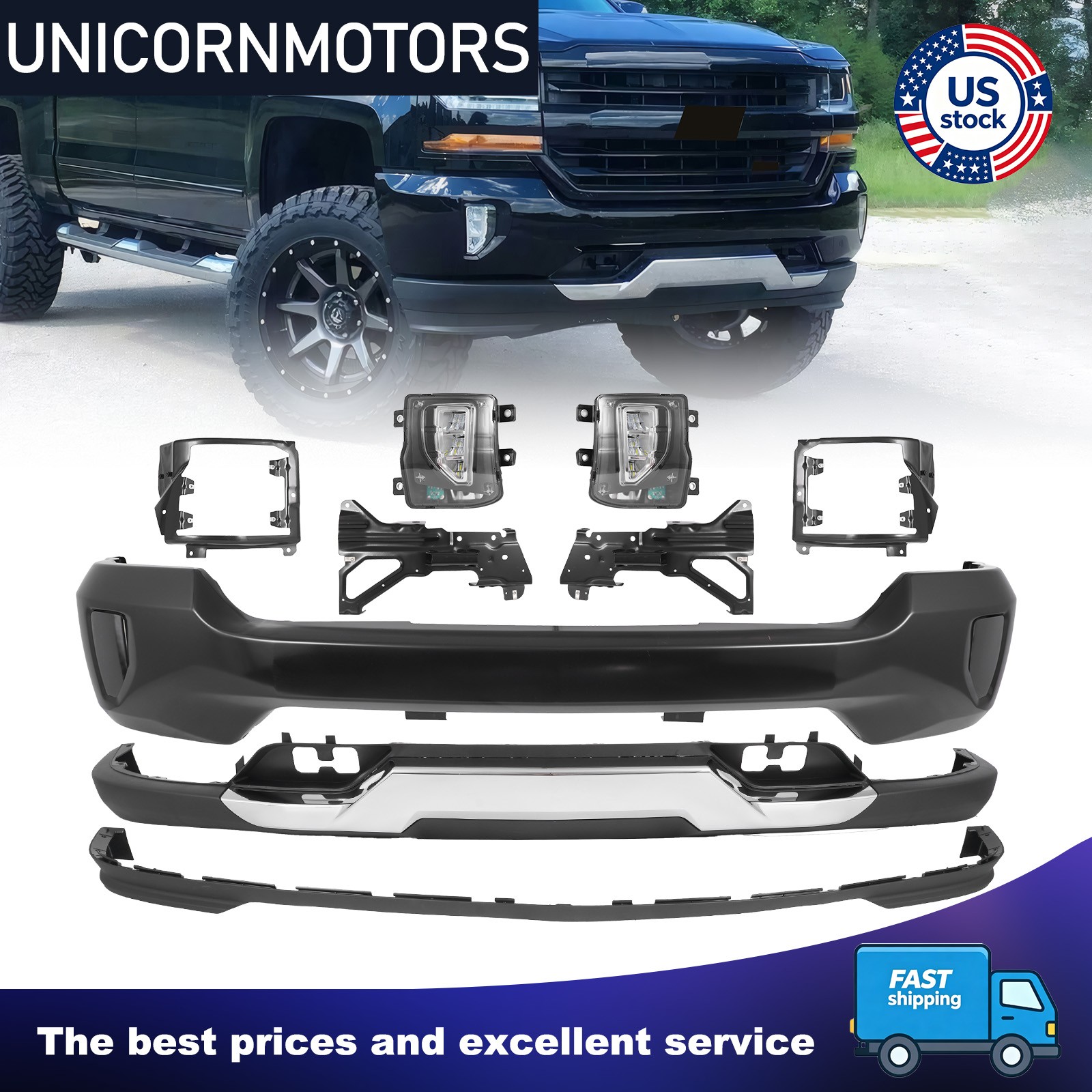 For 2016-18 Chevrolet Silverado 1500 LT Front Bumper Cover Kit With Fog Lights For 2016-18 Chevrolet Silverado 1500 LT Front Bumper Cover Kit With Fog Lights
