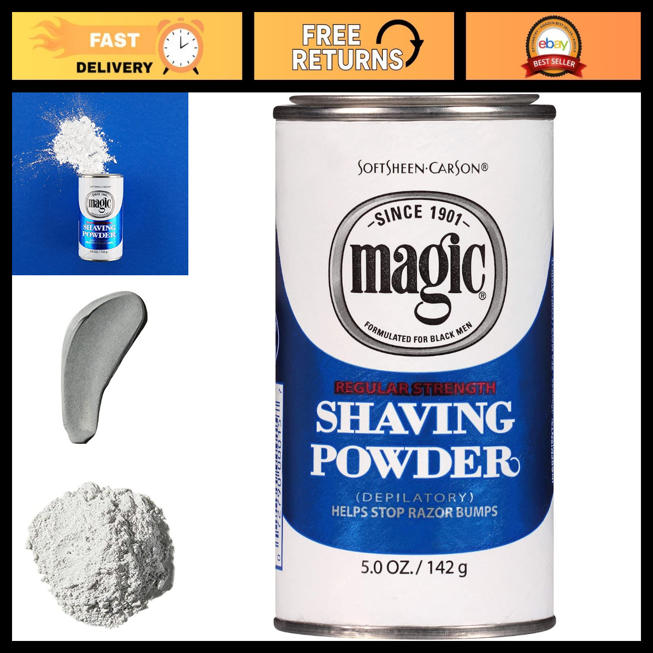 Regular Strength Magic Shaving Powder 5 oz - Pack of 5, Smooth Hair Removal