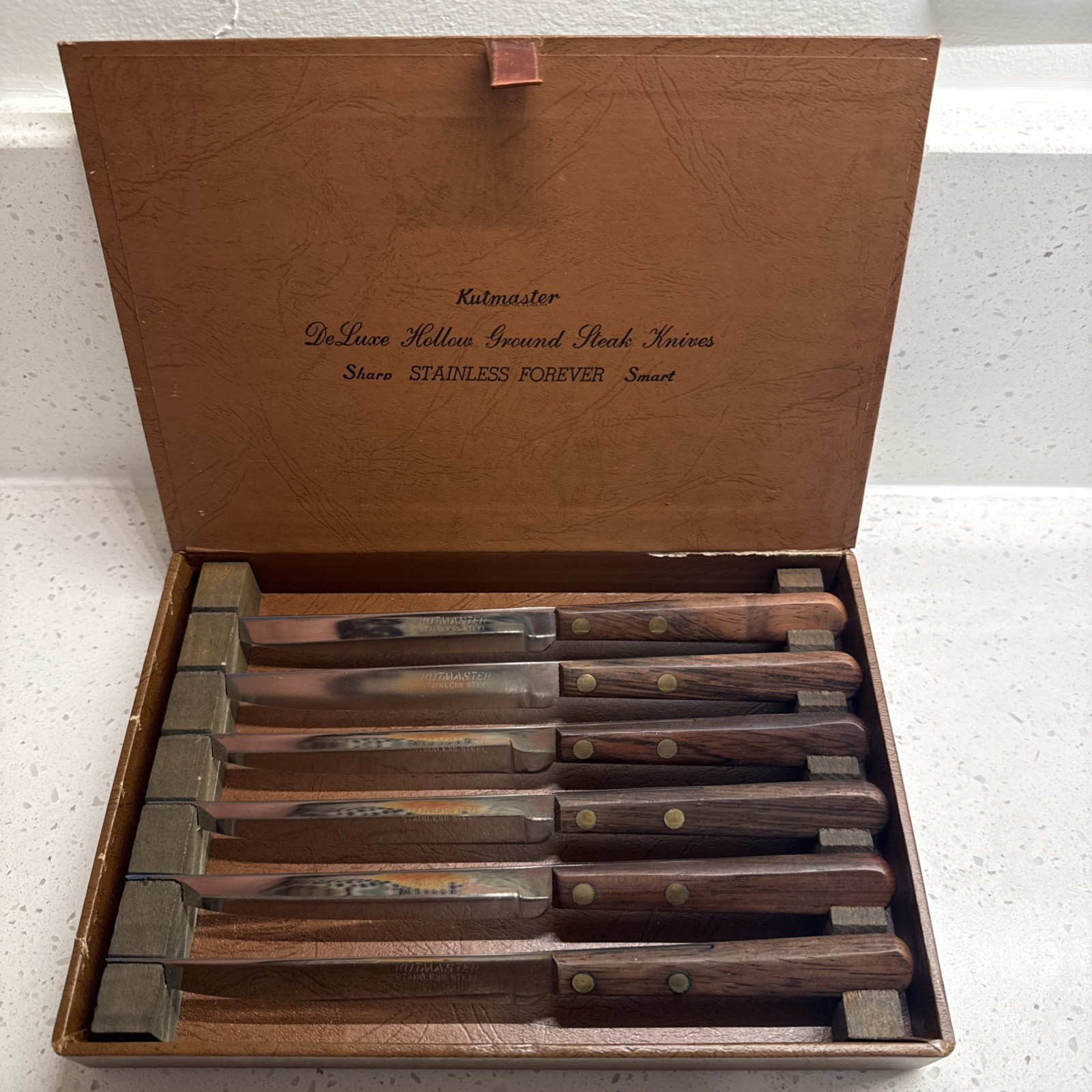Vintage Kutmaster Knife Set Full Hollowed Ground Stainless Steel w/ Original Box Vintage Kutmaster Knife Set Full Hollowed Ground Stainless Steel w/ Original Box