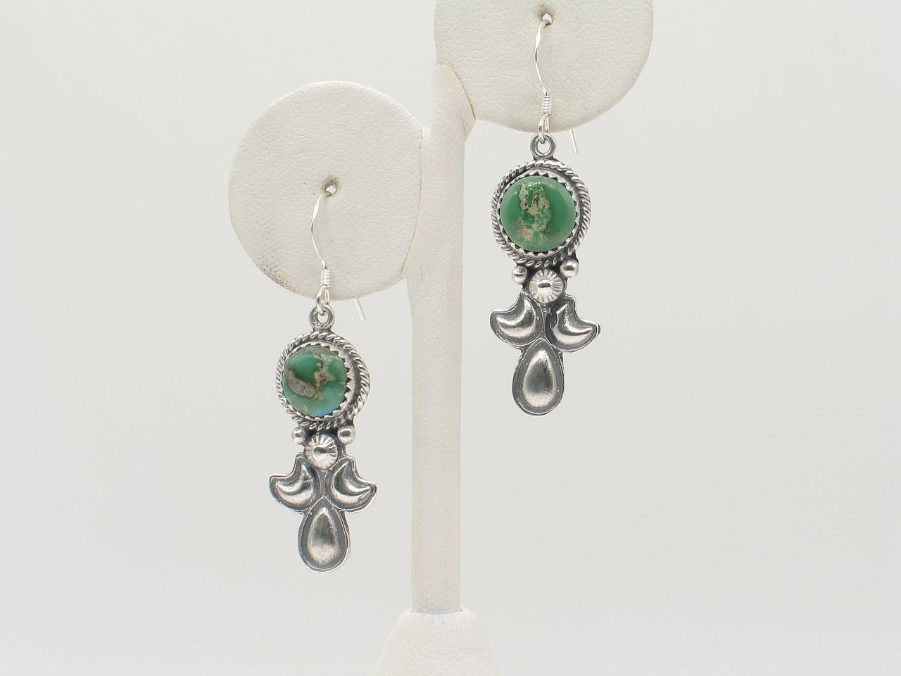 Genevieve Francisco Navajo Green Sonoran Gold Turquoise Sterling Dangle Earrings