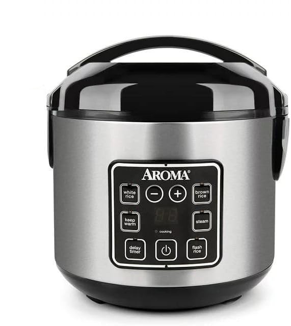 Aroma 8-Cup (Cooked) Rice & Grain Cooker, Steamer, New Bonded Granite Coating