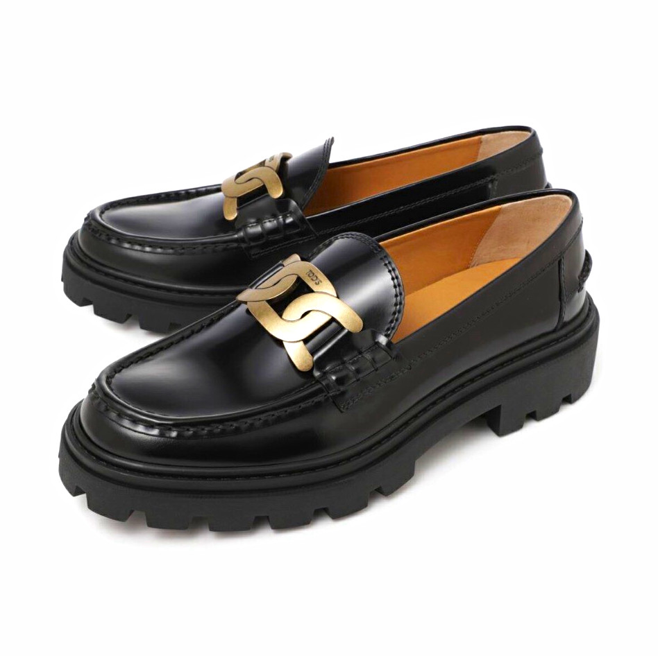 AUTHENTIC TOD’S Ladies’ Gomma Pesante Black Glossy Leather Loafers – Size 39½ –