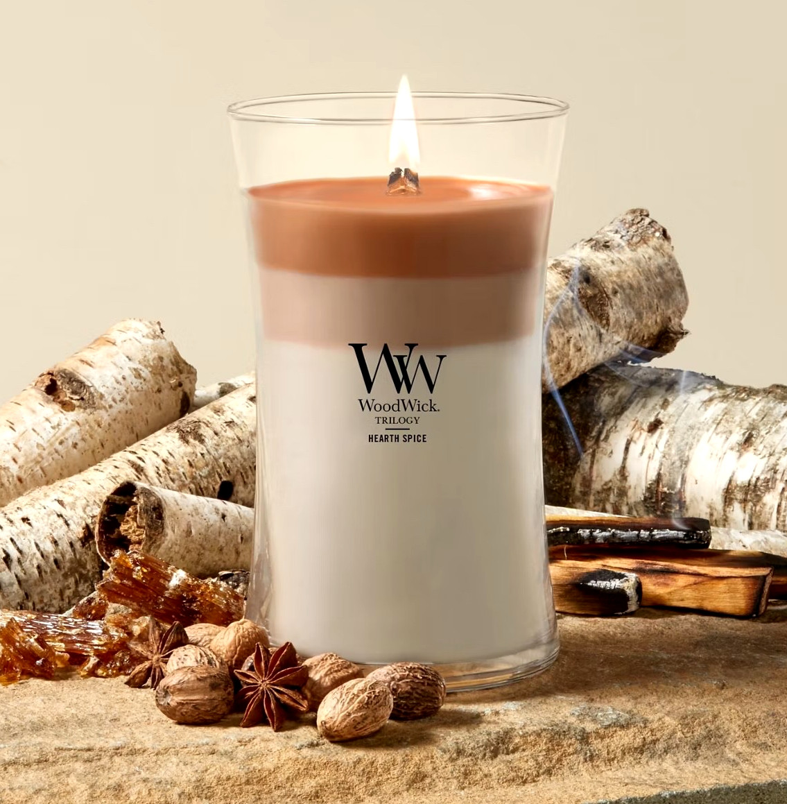 WoodWick Hearth Spice Trilogy Large Hourglass Candle 21.5 oz Sweet Woody Smoke