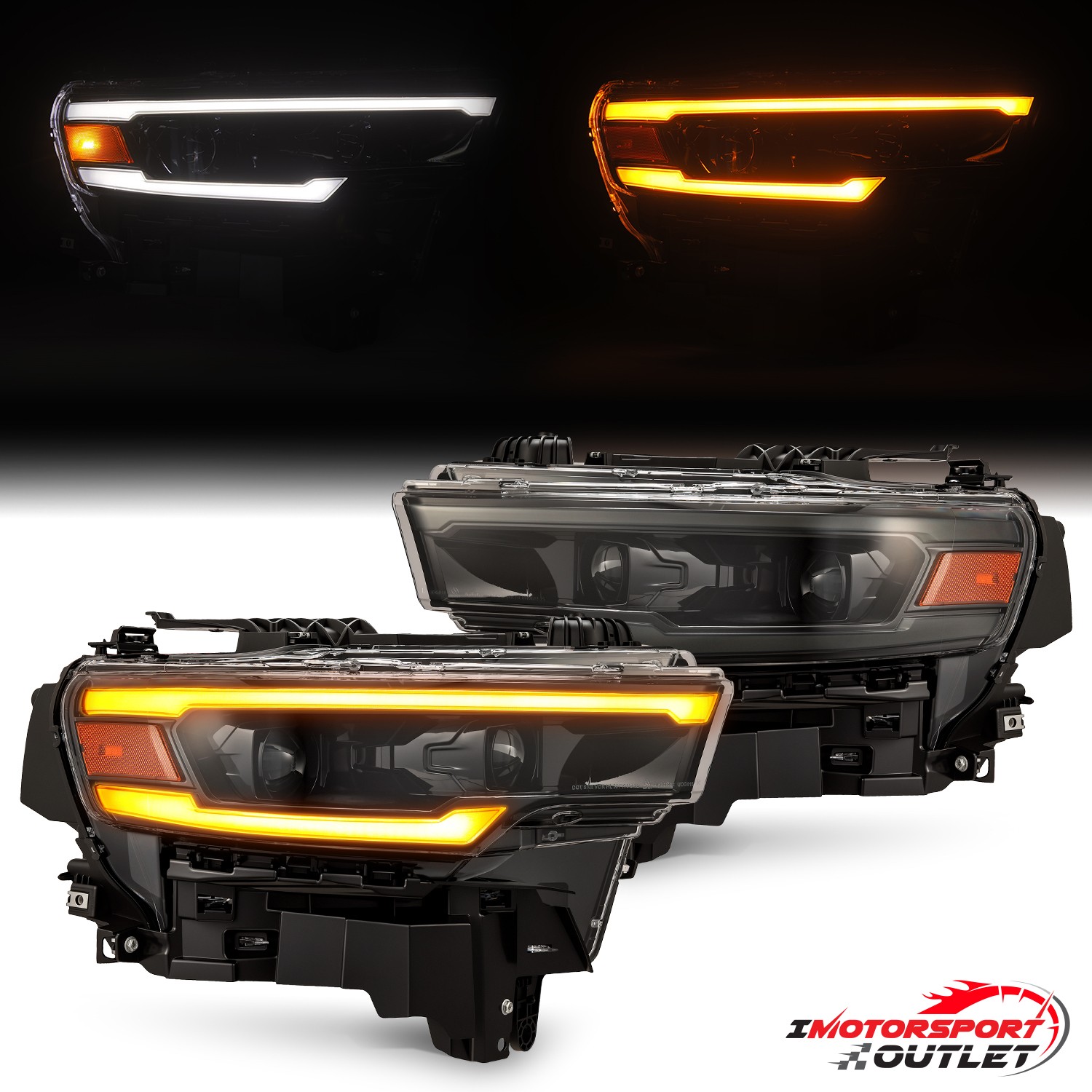 For25-26 Ram1500 LUXX-Series LED Projector Headlights Alpha-Black With converter