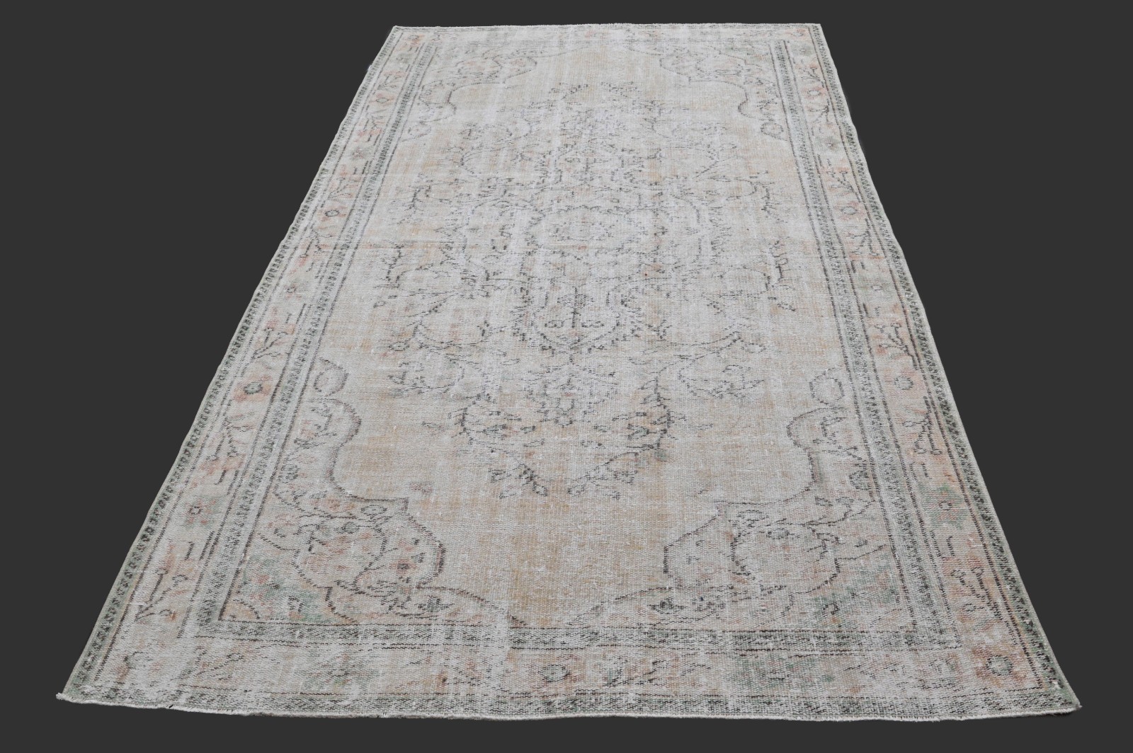 Vintage Turkish Oushak Rug, Beige 5x9 ft, Handmade Wool, Bohemian Anatolian