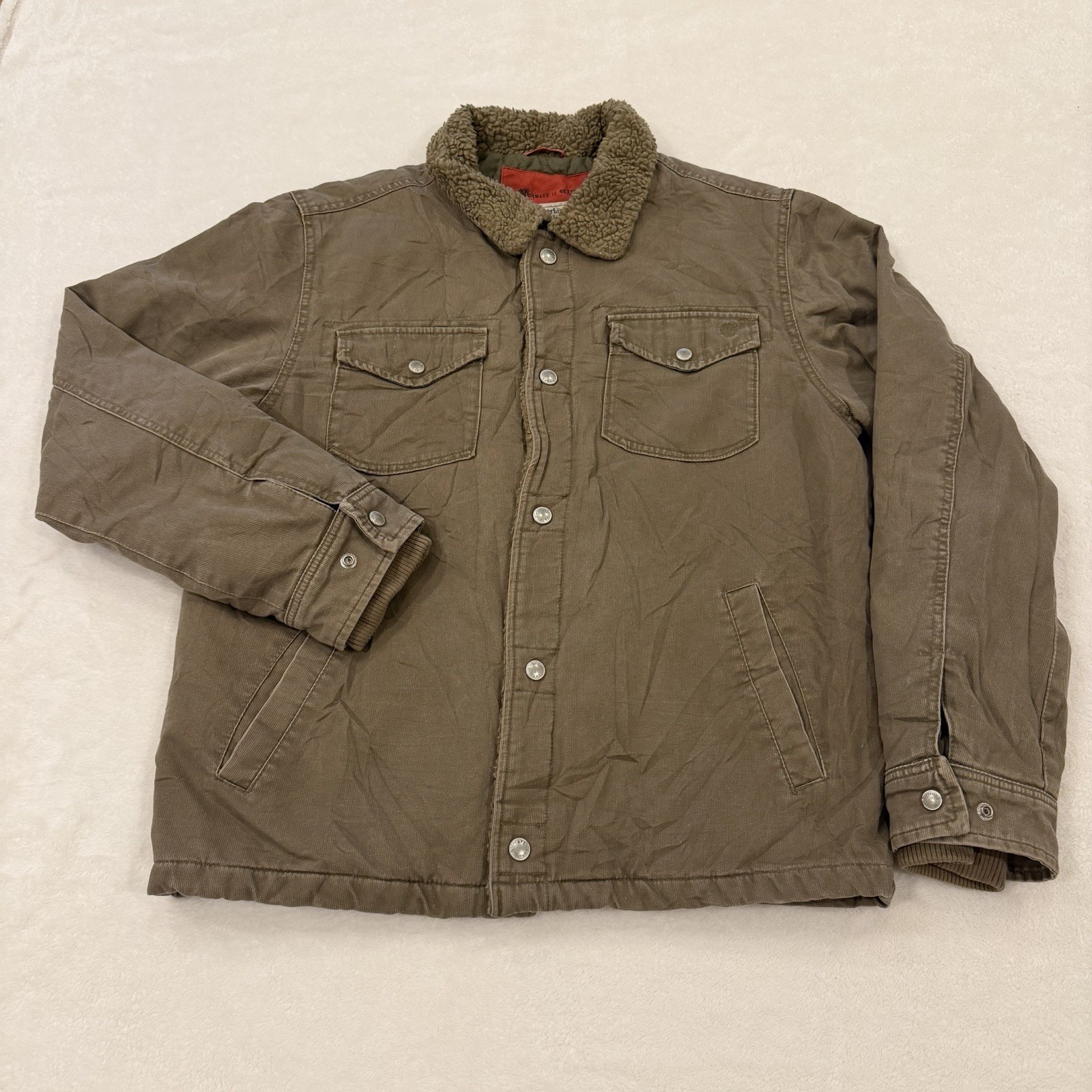 VTG Timberland Jacket Mens XL Beige Corduroy Sherpa Collar Quilted Lined Pockets