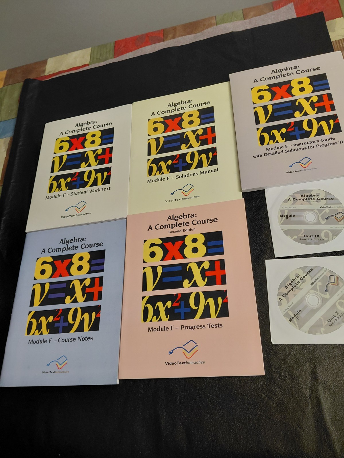 ALGEBRA:  A COMPLETE COURSE 5 TEXTBOOKS & 2 DVD\'s Module F VINTAGE 1998-2000