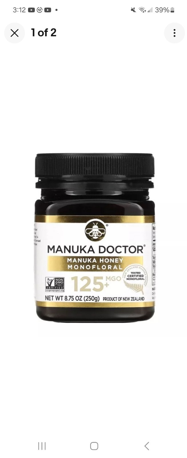 Manuka Doctor, Manuka Honey Monofloral, MGO 125+, 8.75 oz (250 g) Manuka Doctor, Manuka Honey Monofloral, MGO 125+, 8.75 oz (250 g)