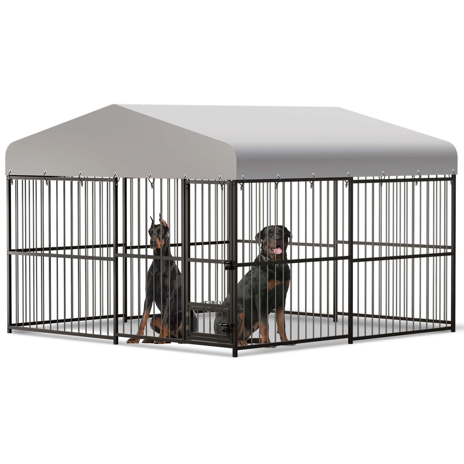 10x10x6 FT Outdoor Large Metal Dog Kennel, Heavy Duty Black Frame Dog Cage