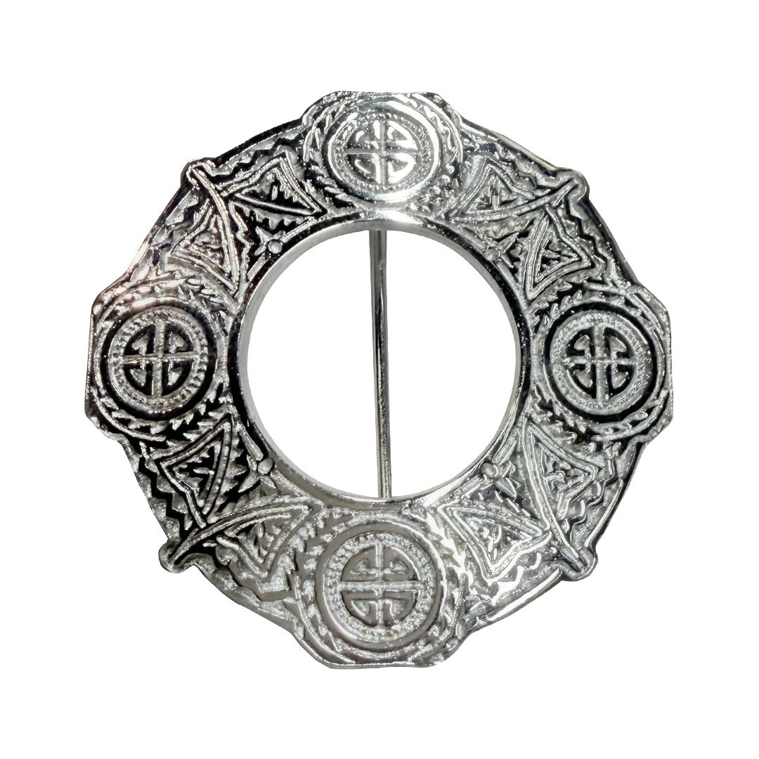 AAR Celtic Knot Chrome Finish Fly Plaid Piper Brooch for 3\
