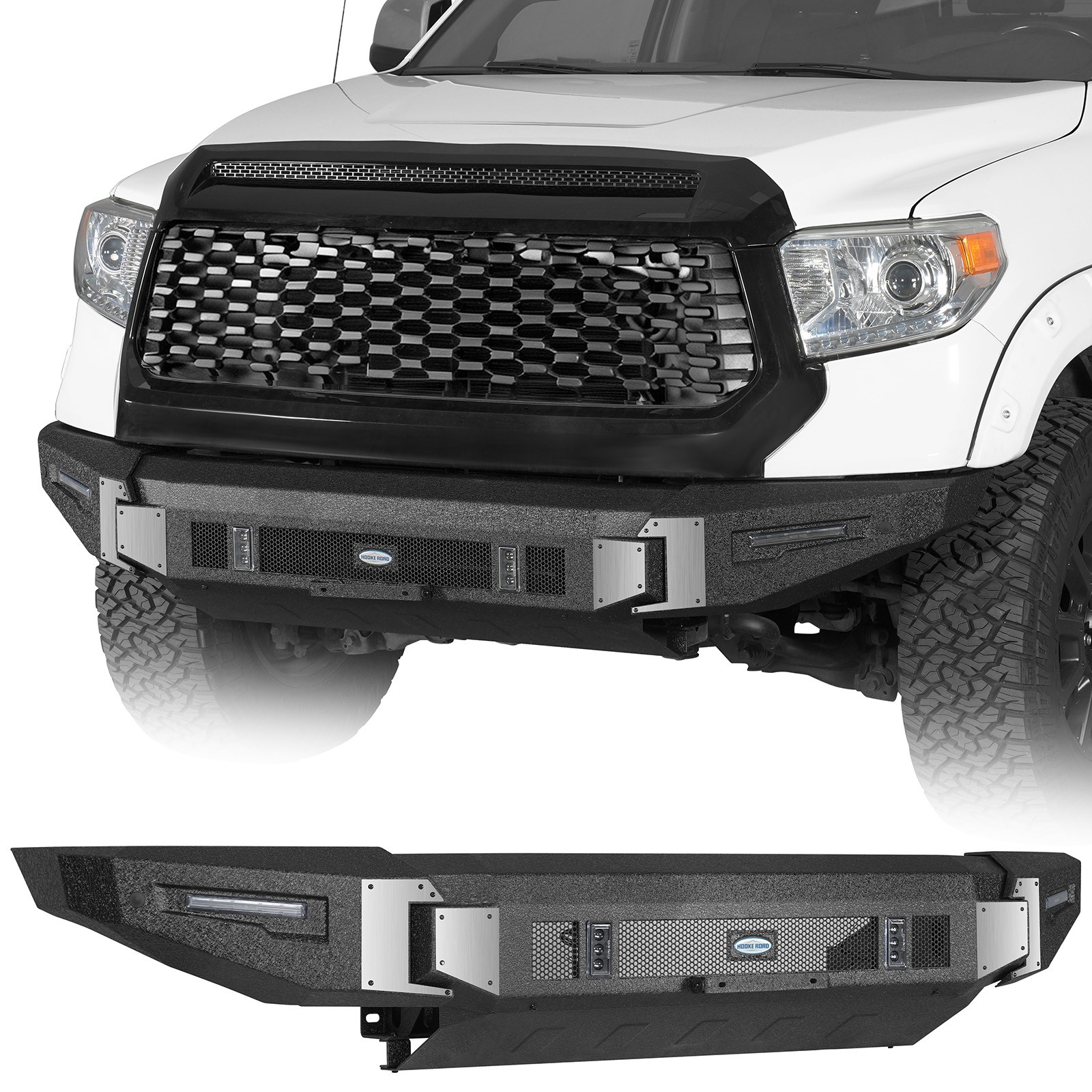 Full Width Steel Front Bumper Assembly w/Led Lights for 2014-2021 Toyota Tundra