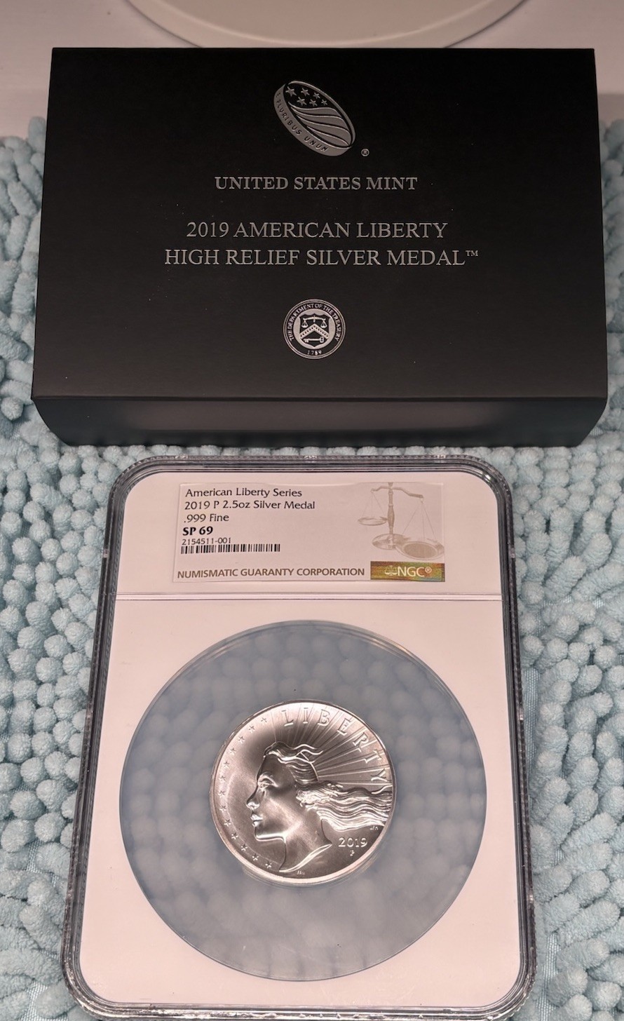 2019-P  American Liberty High Relief 2.5 oz Silver Medal NGC SP 69 W/ OGP & COA