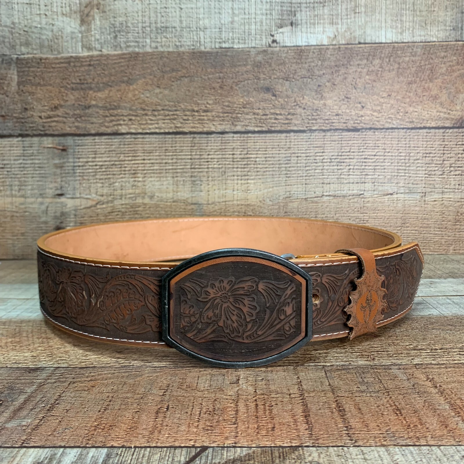 Western Unisex COWBOY Cowgirl Leather Hand Tooled Belt Cinto Cincelado Vaquero