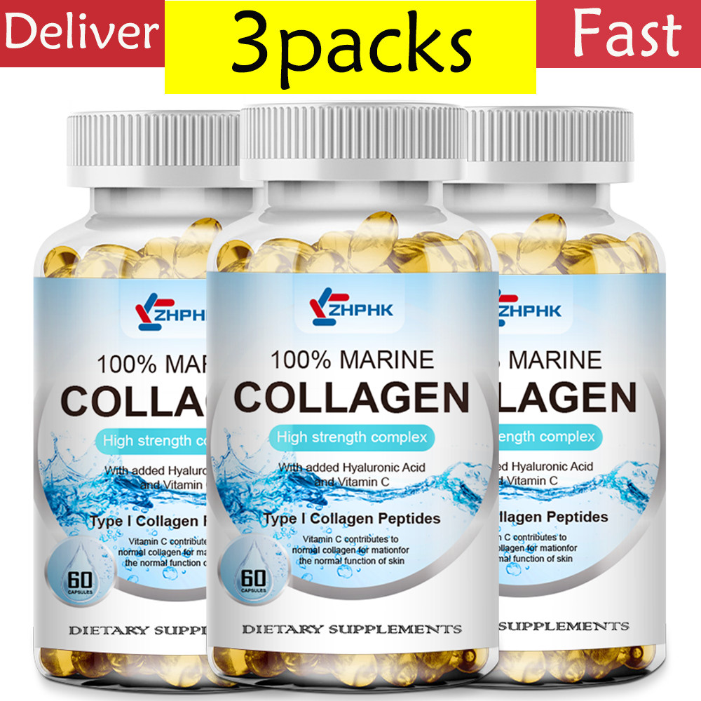 3Packs Marine Collagen Capsules Hyaluronic Acid,Vitamin C,Skin Health Supplement