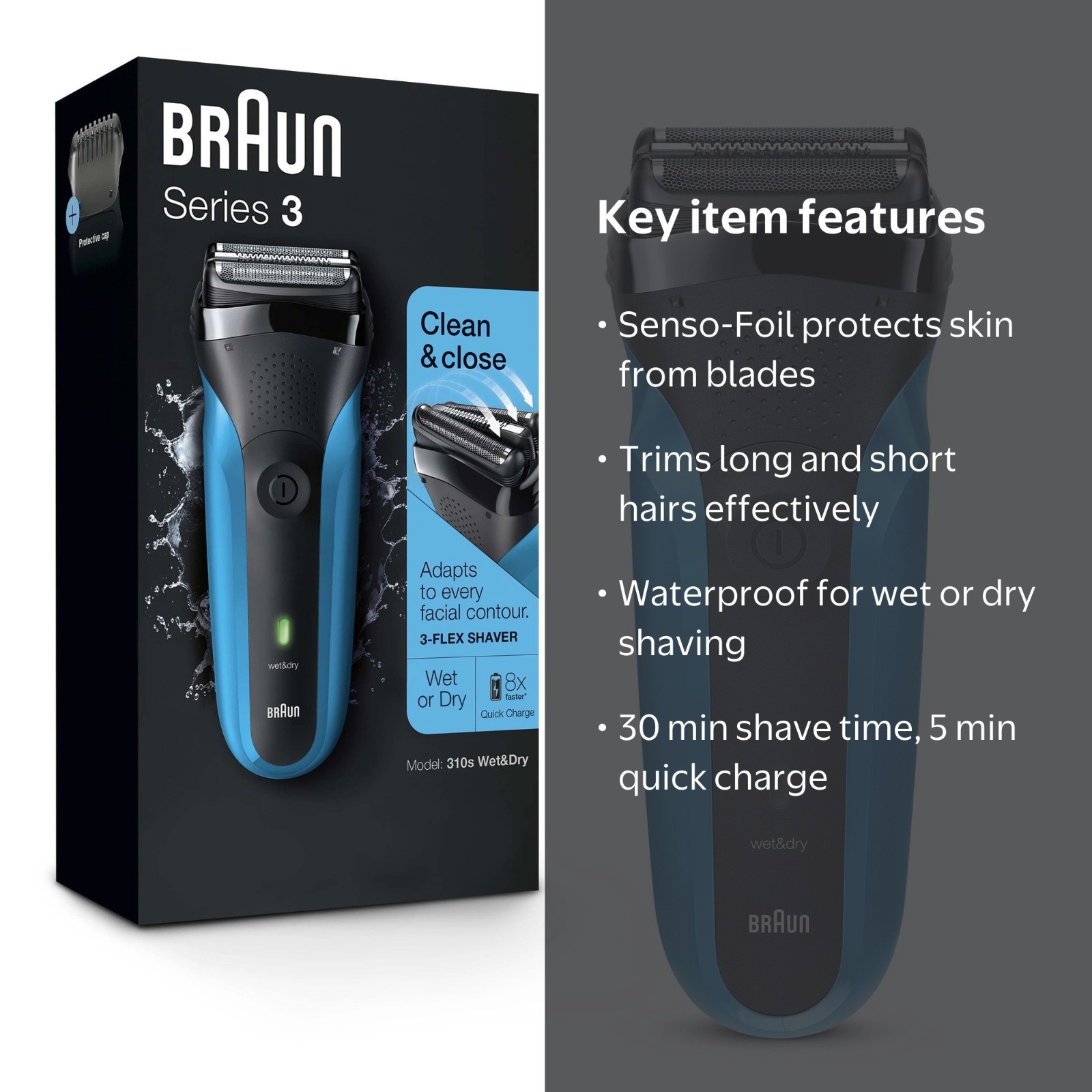 Braun Electric Series 3 Razor with Precision Trimmer, Rechargeable, Wet & Dry S2