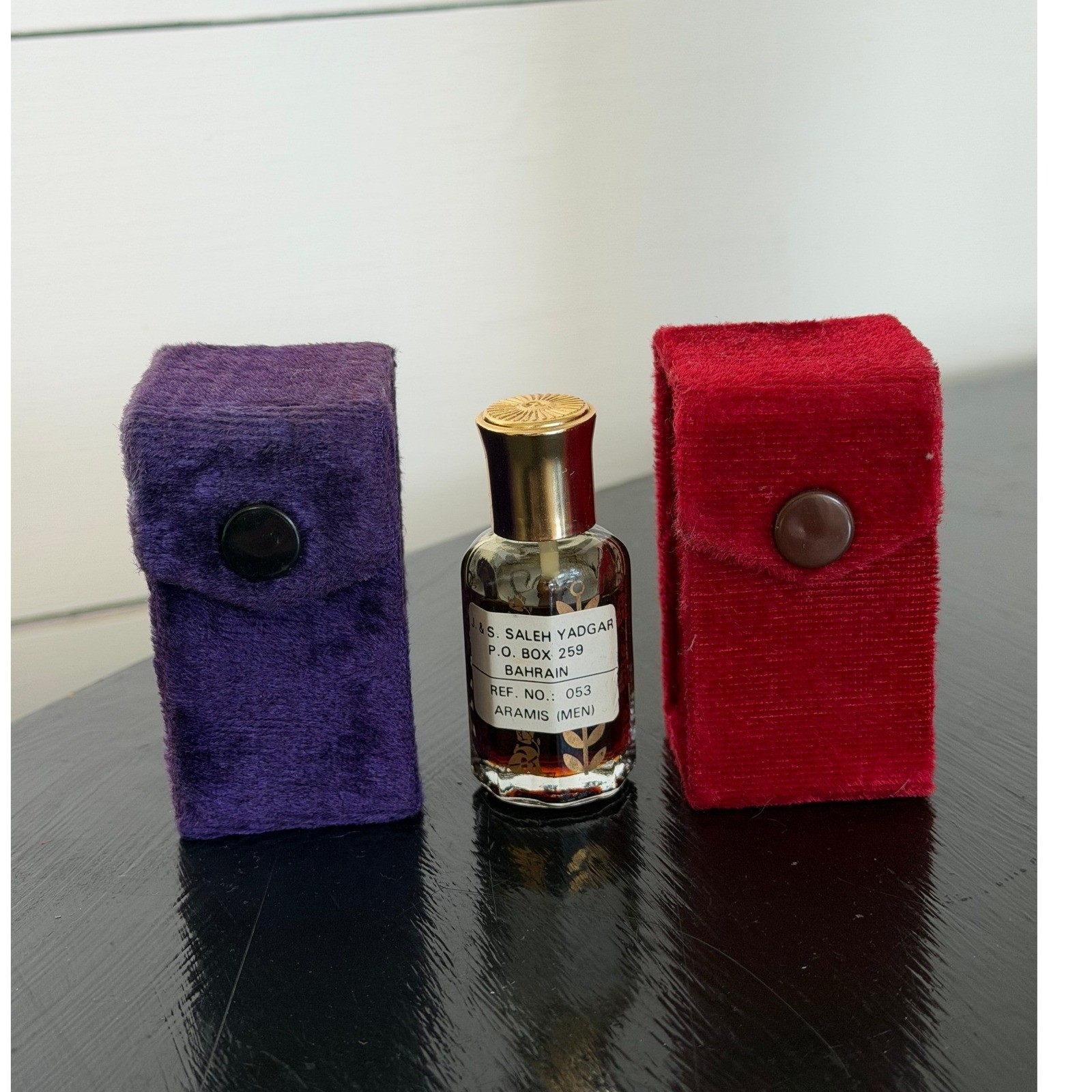 Vintage J. & S. Saleh Yadgar Aramis Men Perfume Oil Bahrain 053 Velvet Cases