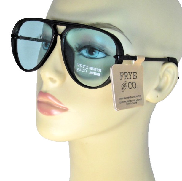 FRYE AND CO. Matte Black Teardrop Aviator Sunglasses Aqua Lenses FCO 23 105 BLK