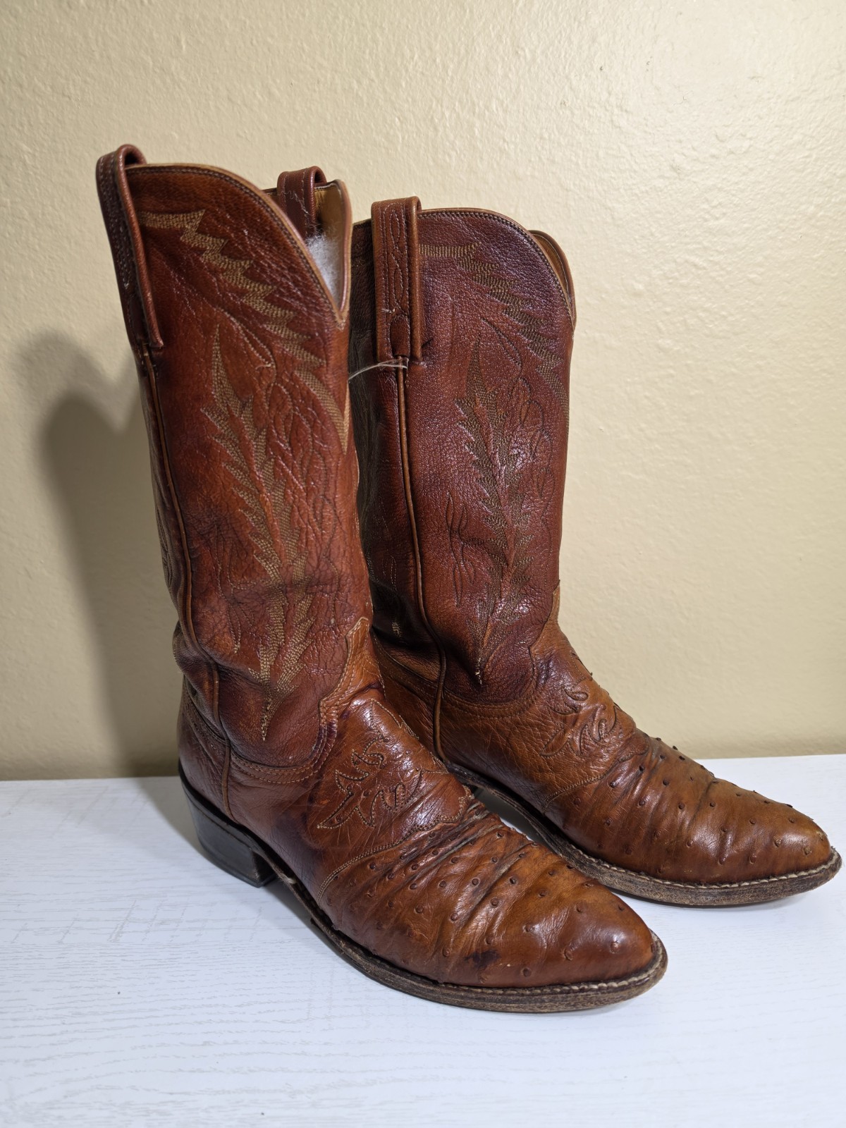 Lucchese 1883 Men Exotic Full Quill Ostrich Leather Cowboy Boots Brown Size 8D
