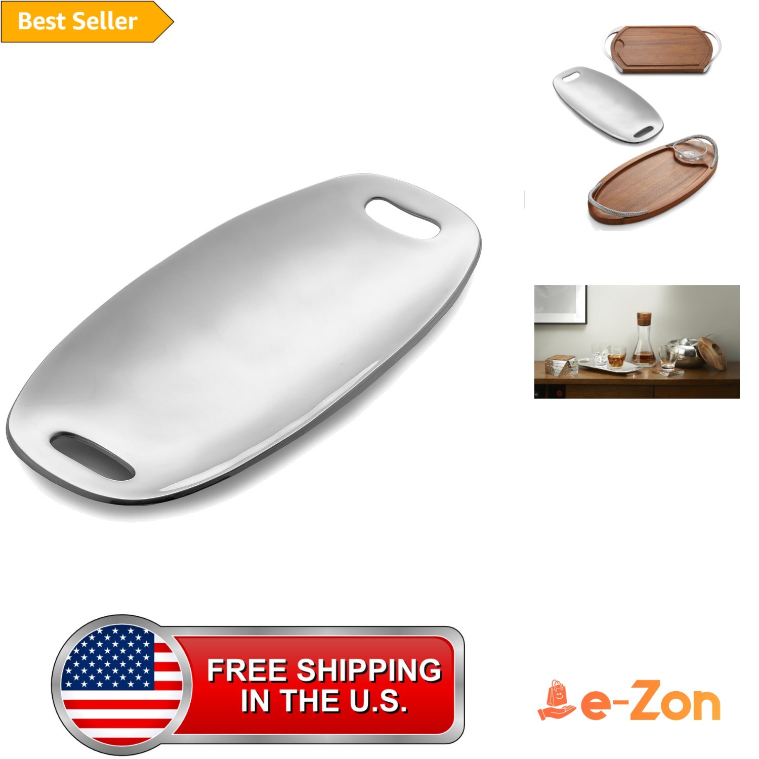 Handled Serving Tray | 14\'\' Extra Large Platter with Handles | Oven Safe Meta...
